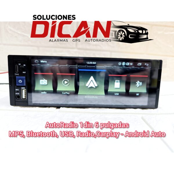 AutoRadio 1din 6 pulgadas MP5, Bluetooth, USB, Radio, Carplay - Android Auto